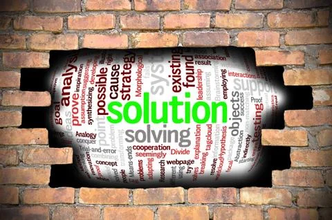 Hole at the brick wall with solution word cloud inside Stockillustratie