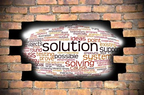 Hole at the brick wall with solution word cloud inside Stockillustratie