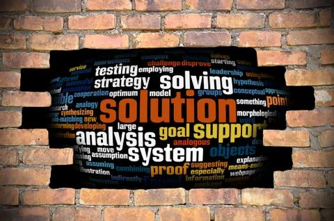 Hole at the brick wall with solution word cloud inside イラスト素材