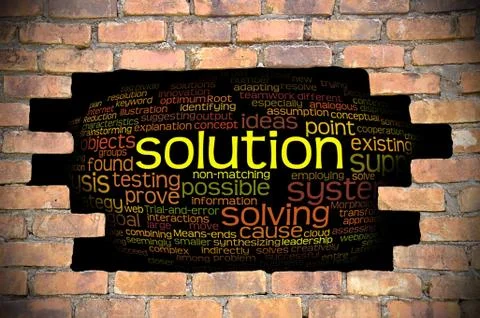 Hole at the brick wall with solution word cloud inside イラスト素材
