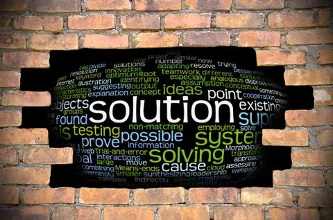 Hole at the brick wall with solution word cloud inside イラスト素材