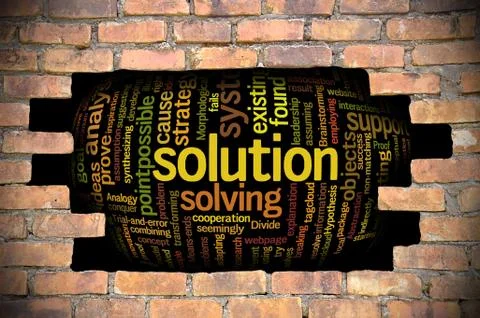 Hole at the brick wall with solution word cloud inside Stockillustratie