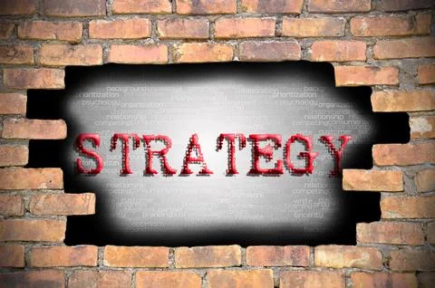 Hole at the brick wall with strategy caption inside 库存插图