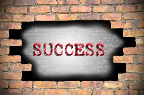 Hole at the brick wall with success caption inside 库存插图
