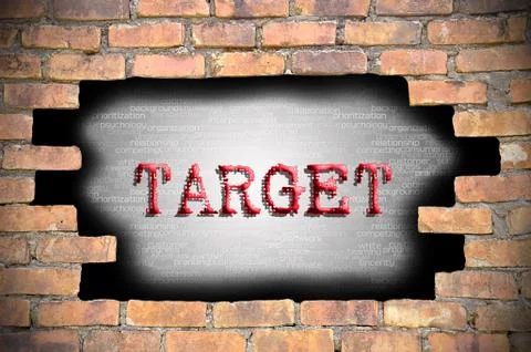 Hole at the brick wall with target caption inside 스톡 일러스트