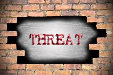 Hole at the brick wall with threat caption inside Stock Illustration