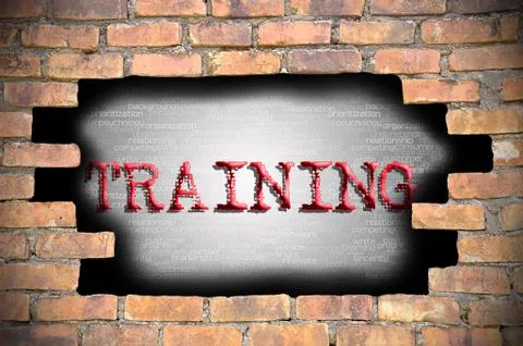 Hole at the brick wall with training caption inside 库存插图