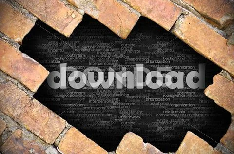 Hole in the brick wall with word download Stock Photos
