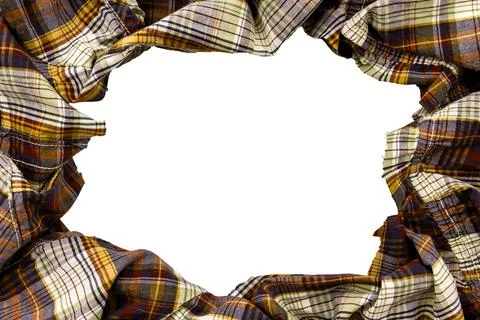 Hole in checkered fabric. Fabric frame on white background. Textile with em.. Stock Photos