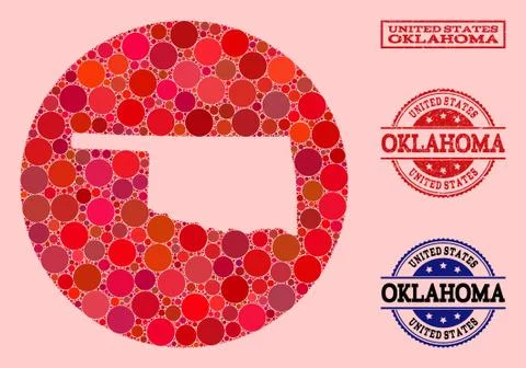 Hole Circle Map of Oklahoma State Mosaic and Rubber Seal Stock Illustration