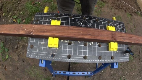 Hole drilling tool at work high angle view Video stock 87073414