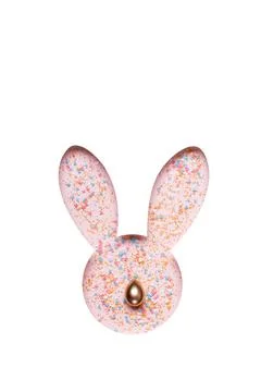 Hole Easter Bunny face made of cut paper and colored sugar sprinkles with golden Stock Photos