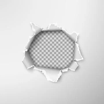 Hole in empty paper sheet. Rough torn paper edges. Vector illustration Stock Illustration