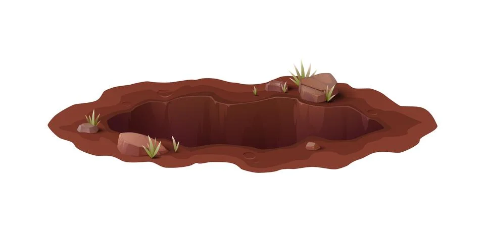 Hole in ground, burrow pit with deep dirty hollow Illustrazione stock