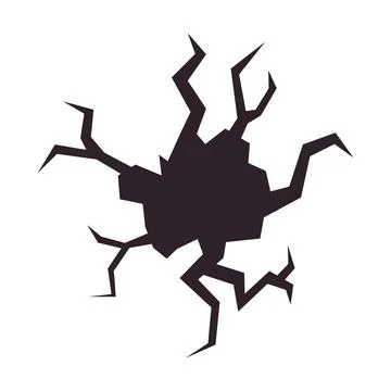 A hole in the ground surrounded by cracks, representing a damaged surface. .. Ilustración de archivo