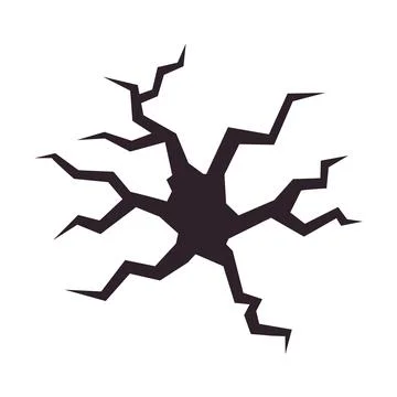 A hole in the ground surrounded by cracks, representing a damaged surface. .. Ilustración de archivo