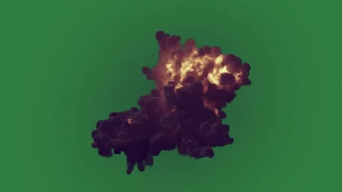 With hole in the middle and fire is burning on black smoke cloud of cartoonish Video stock 336053276