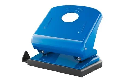 Hole punch office tool, blue paper puncher. 3D rendering Stock Illustration