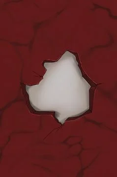 Hole in red background, broken, hole through Stock Illustration