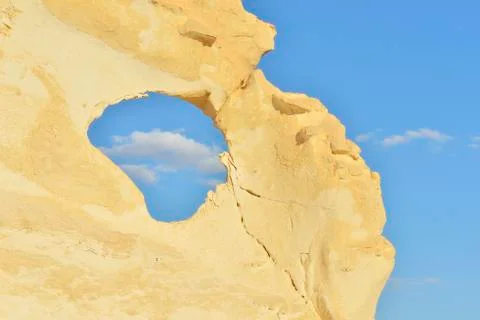 Hole in Rock Formation in White Desert, Libyan Desert, Sahara Desert, New Valley Stock Photos