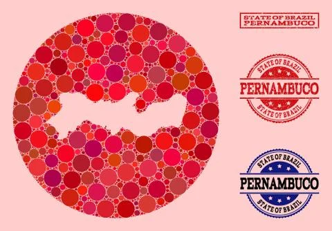 Hole Round Map of Pernambuco State Mosaic and Rubber Seal Stock-Illustration