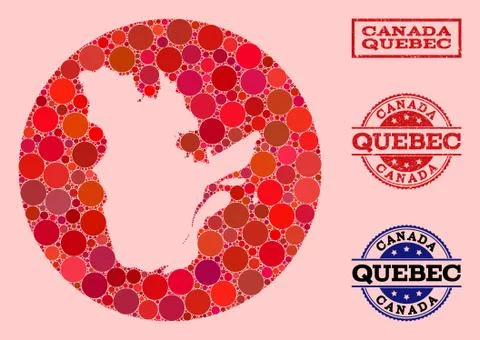 Hole Round Map of Quebec Province Mosaic and Watermark Stamp Stock Illustration
