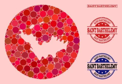 Hole Round Map of Saint Barthelemy Mosaic and Rubber Seal Stock Illustration
