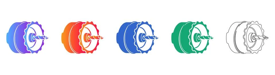 Hole Saw Drill Bit Vector Icon Set Stock Illustration