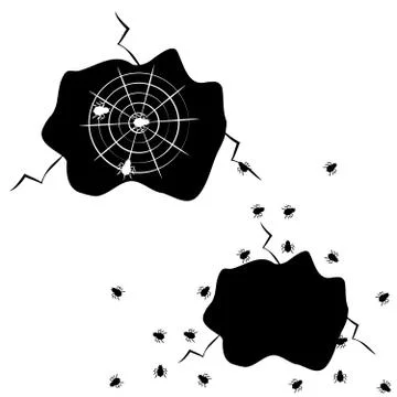 Hole with spiders on white background Stock Illustration