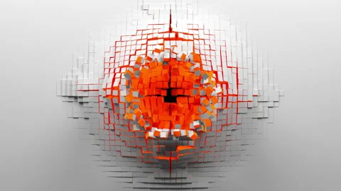 Hole in wall of cubes Stock Footage 156713137