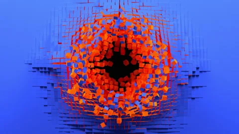 Hole in wall of cubes Stock Footage 156714804