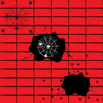 Hole in wall with spiders Stock Illustration