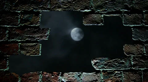 Hole in wall with thunder, lightning and timelapse full moon, with audio Stock Footage 33828506