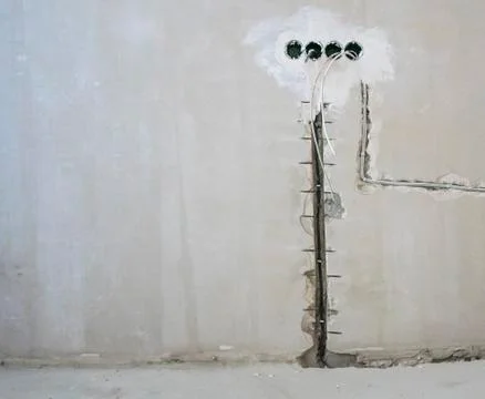Hole in the wall under the socket Stock Photos