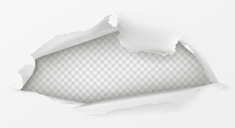 Hole in white paper sheet 3d realistic vector Stock Illustration