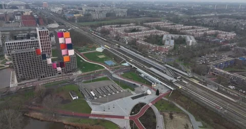 Holendecht train and metro station in Amsterdam Zuid Oost, the Netherlands Stock-Footage 167989593