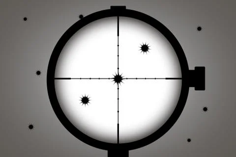 Holes from bullets on a white wall, view through a rifle optical sight Stock Illustration