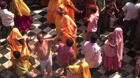 Holi Festival, nr Mathura, Uttar Pradesh State, India, Stock Footage