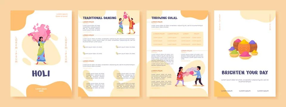 Holi flat vector brochure template Illustrazione stock
