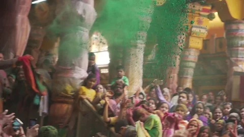 Holi - Man Throws Powder Over Whole Crowd Stock Footage 73454698