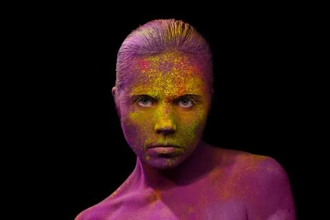 Holi painted girl Stock Photos