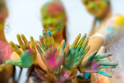 Holi painted hands Stock Photos