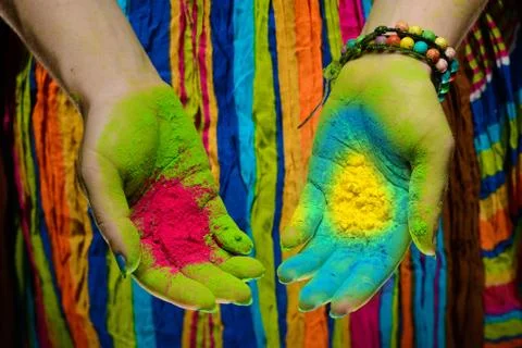 Holi painted hands Stock Photos