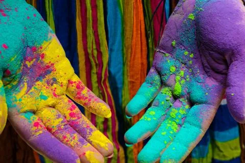 Holi painted hands Stock Photos
