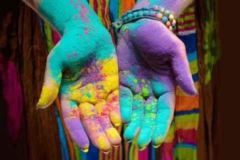 Holi painted hands Stock Photos