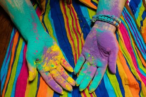 Holi painted hands Stock Photos