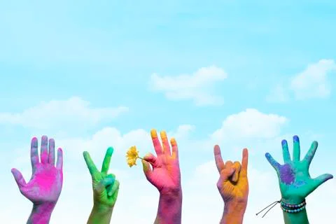 Holi painted hands Stock Photos