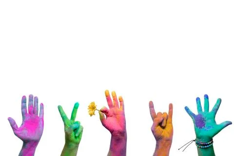 Holi painted hands Stock Photos