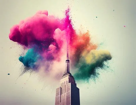 Holi Powder Exploding behind a Skyscraper Stock Illustration