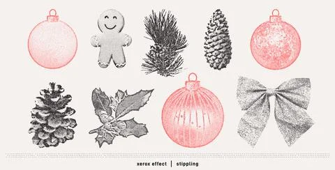 Holiday and Winter-themed Elements. Stippling Christmas Vector Set Stockillustratie